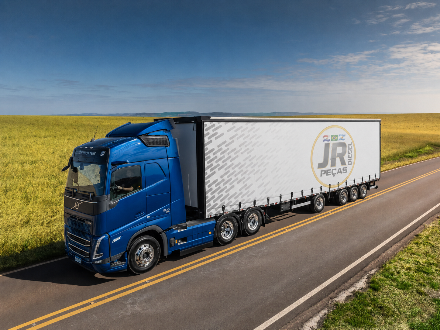 Caminhão Volvo FH 500 com carreta JR Peças Diesel